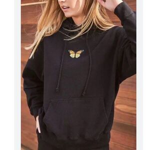 Brandy Melville J. Galt Women's Black Hoodie w/ Butterfly Embroidery M